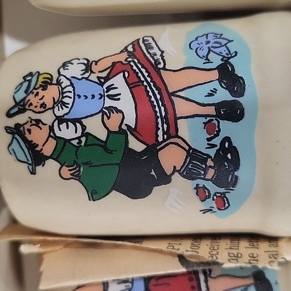 Vintage Six Pottery Shot Glasses Mugs Scenes of Jungs and Madels W Germany - Picture 4 of 9